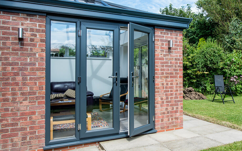 Anthracite grey PVCu french door installation